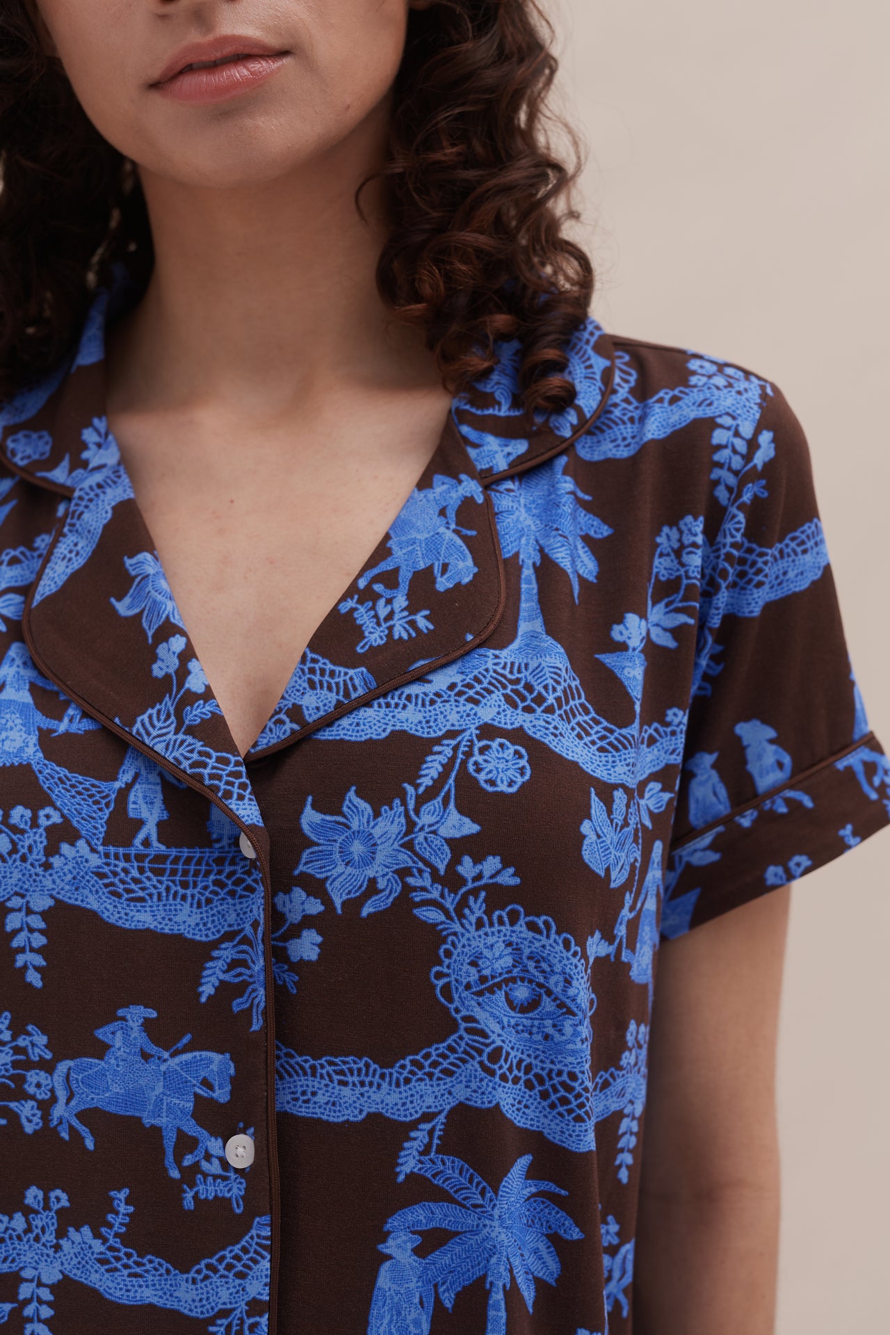 Lyocell Jersey Short Pyjama Set Lace Espresso/Ice Blue