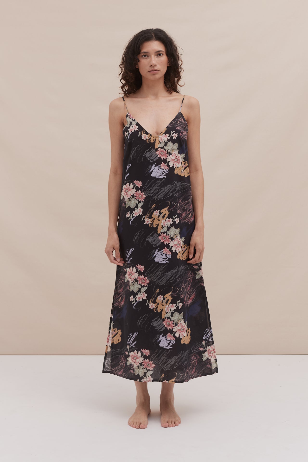 Slip Nightie Love Print Black