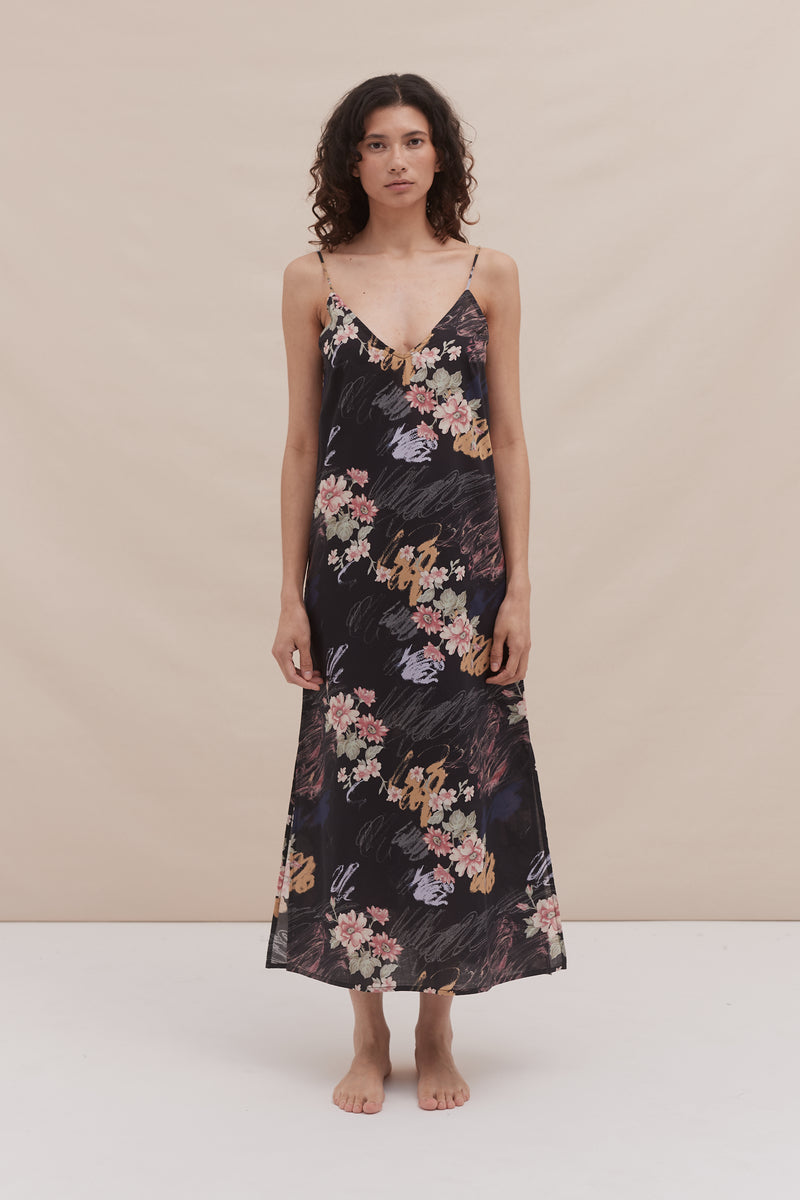 Slip Nightie Love Print Black