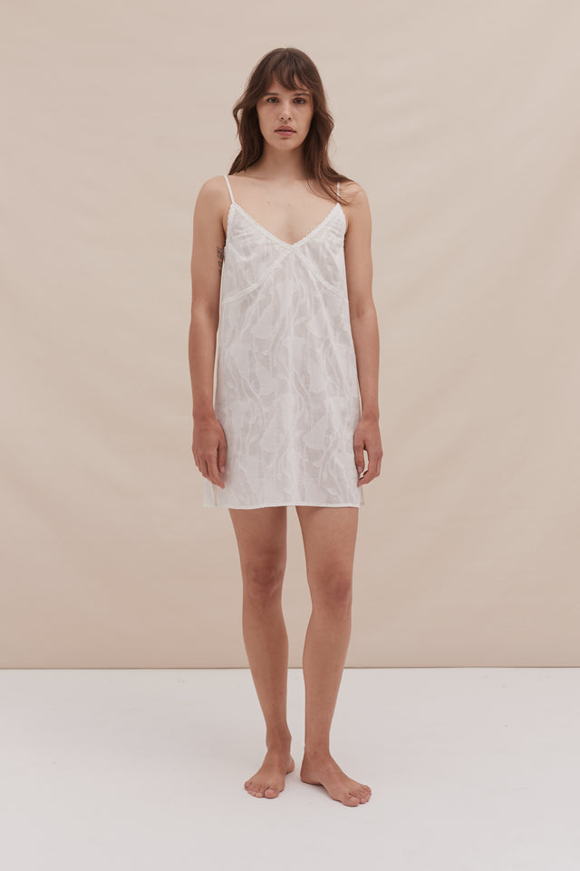 Short Slip Nightie Floral Jacquard White