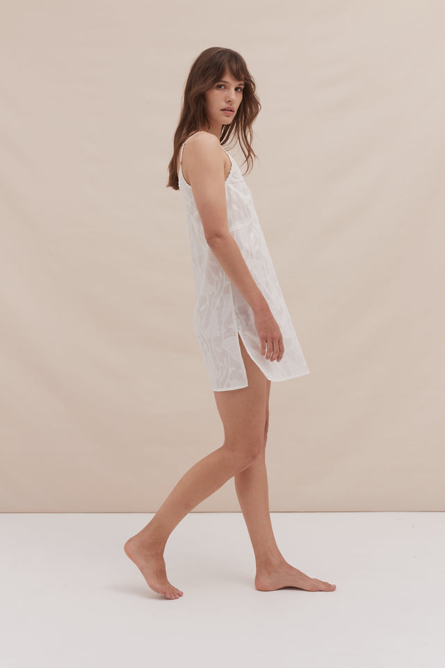 Short Slip Nightie Floral Jacquard White