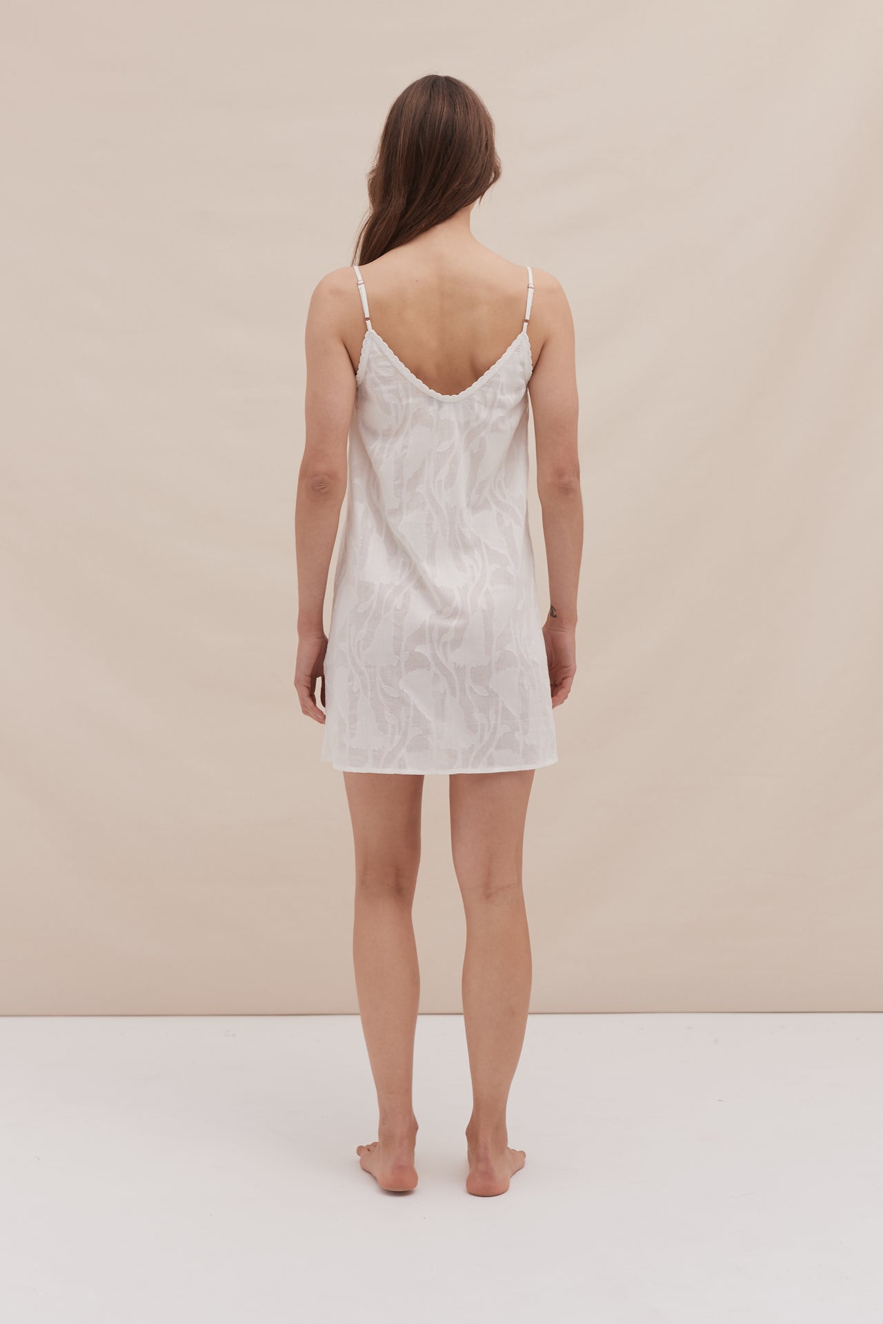 Short Slip Nightie Floral Jacquard White