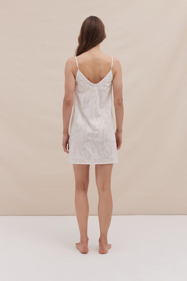 Short Slip Nightie Floral Jacquard White