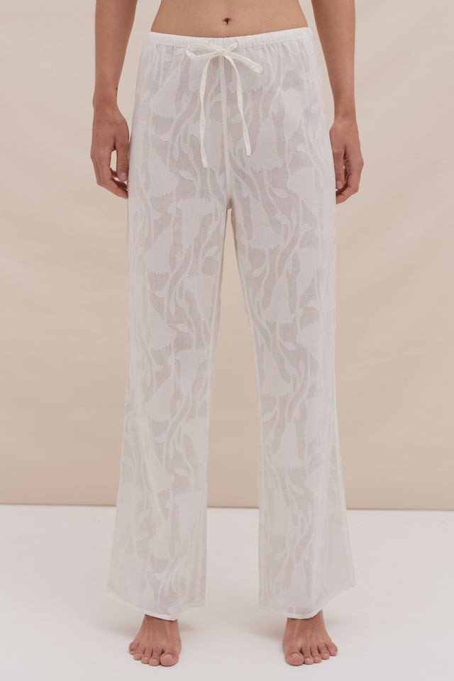 Lounge Trouser Floral Jacquard White