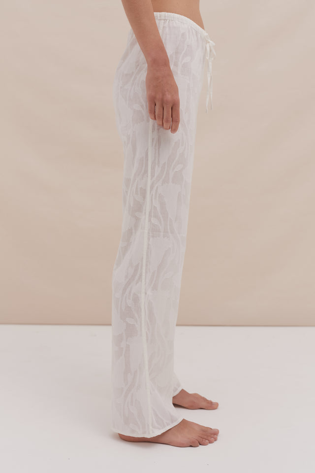 Lounge Trouser Floral Jacquard White