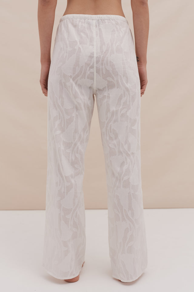 Lounge Trouser Floral Jacquard White