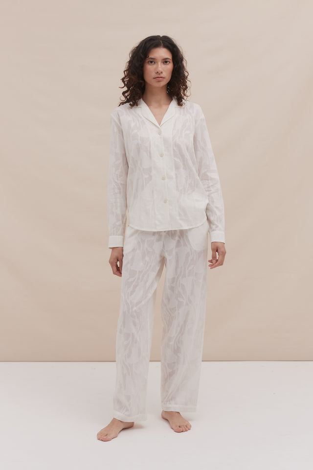 Long Pyjama Set Jacquard Floral White