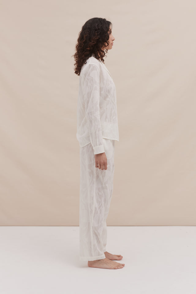 Long Pyjama Set Jacquard Floral White