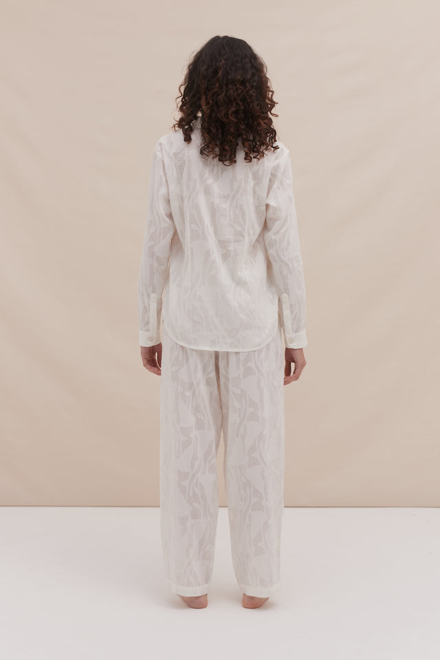 Long Pyjama Set Jacquard Floral White
