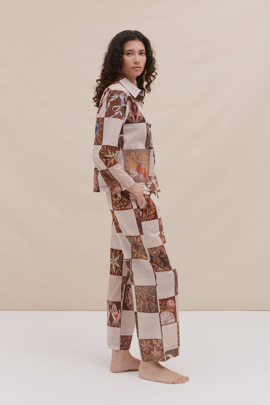 Pocket Pyjama Set Idle Hands Check Mocha/Pink