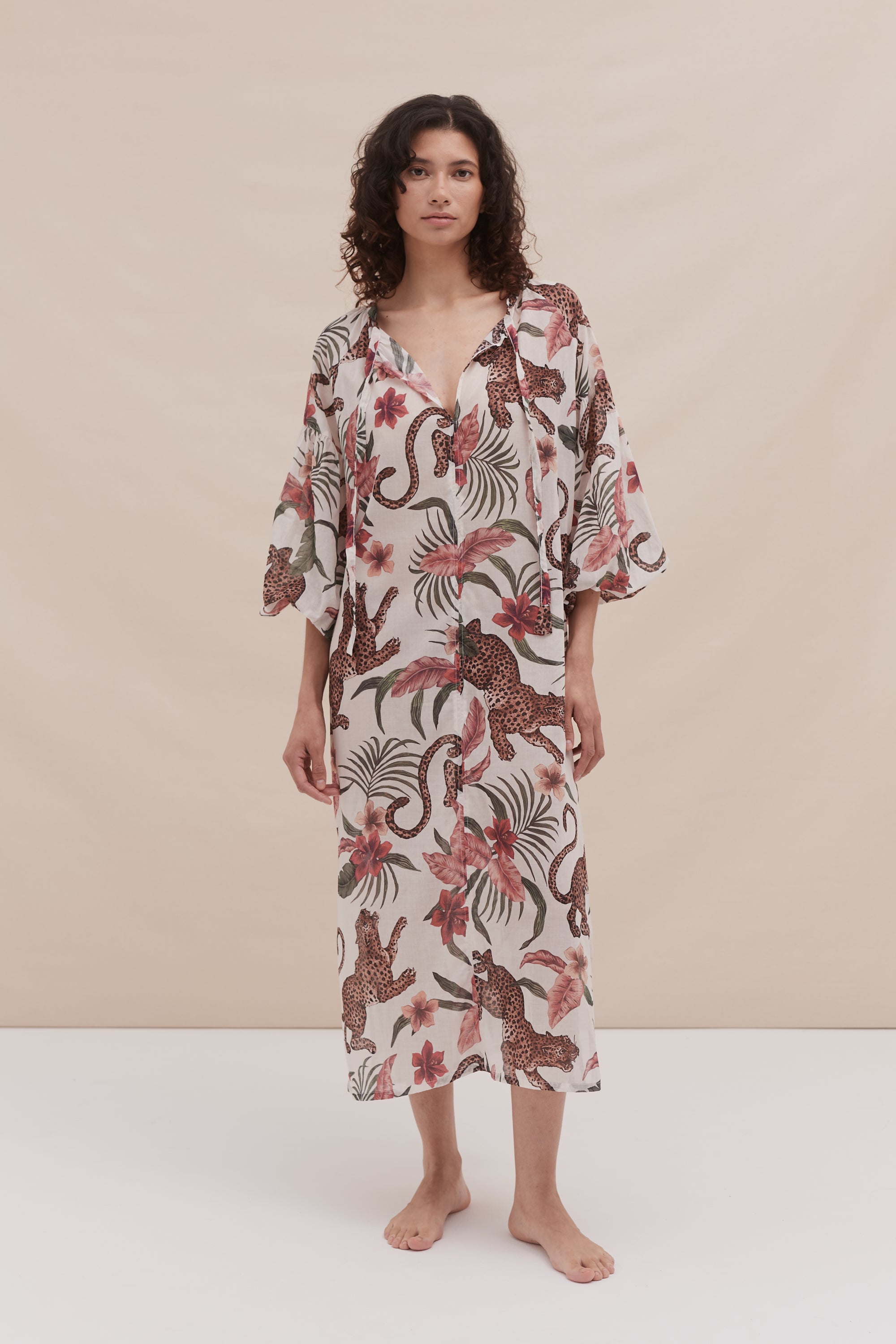 Blouson Sleeve Kaftan Soleia Leopard Print