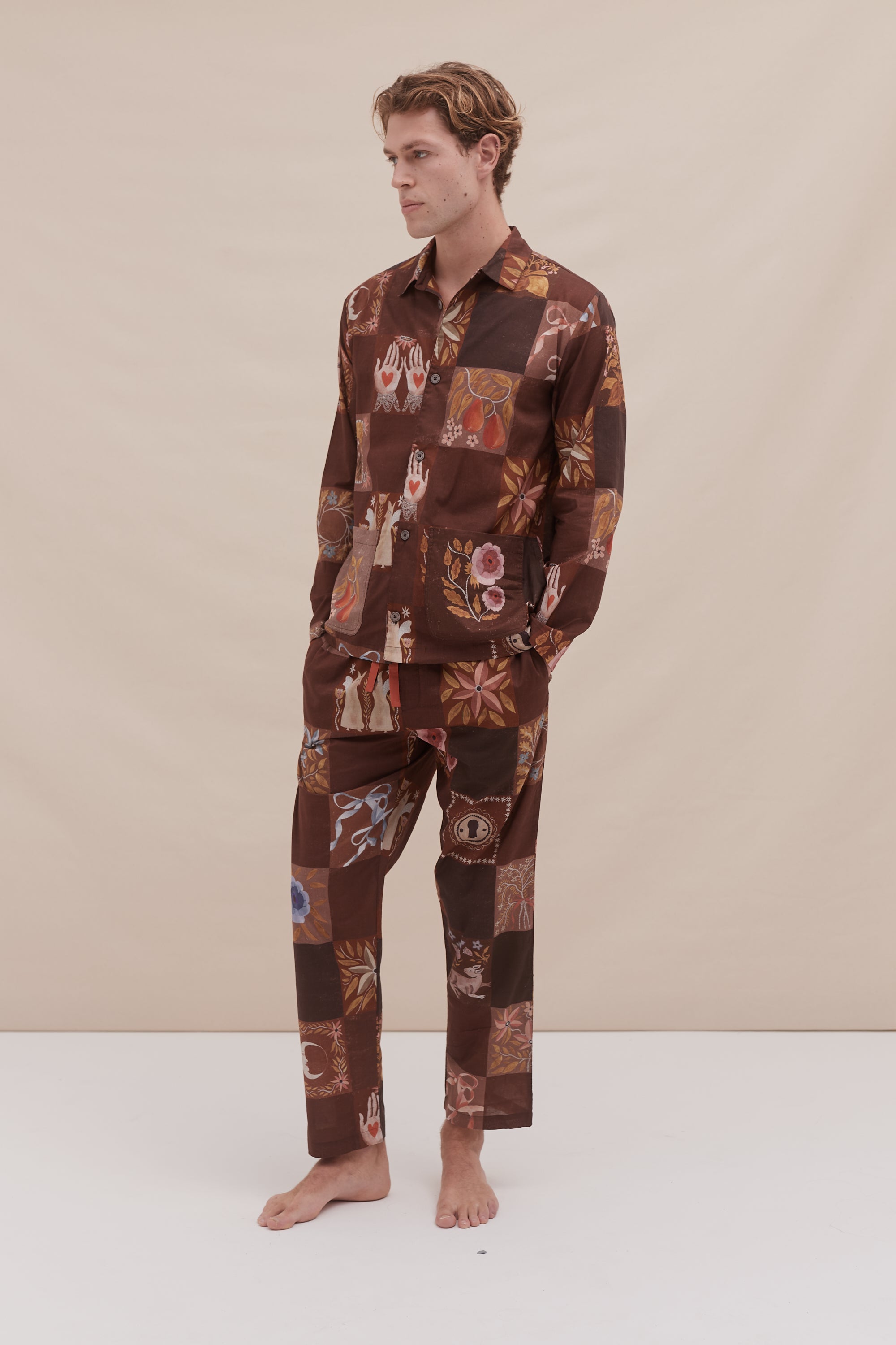 Pocket Pyjama Set Idle Hands Check Mocha