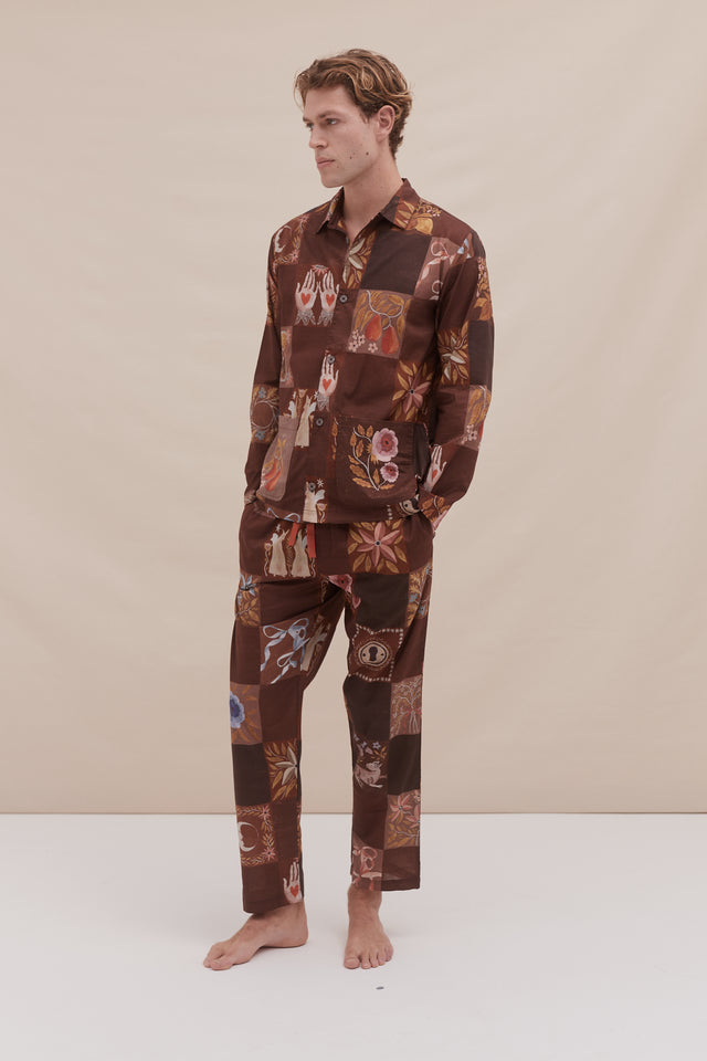 Men’s Pocket Pyjama Set Idle Hands Check Mocha