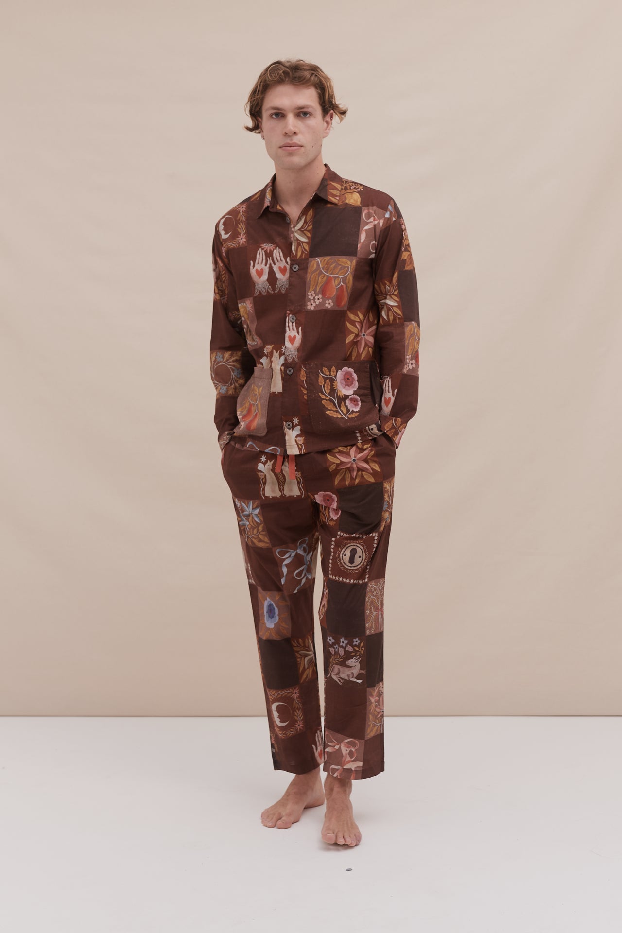 Men’s Pocket Pyjama Set Idle Hands Check Mocha