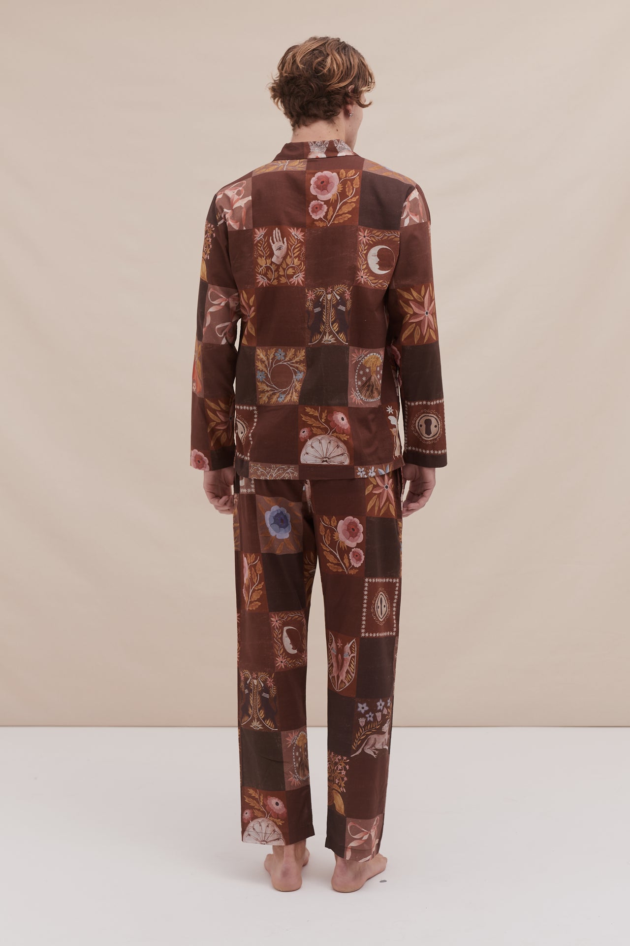 Men’s Pocket Pyjama Set Idle Hands Check Mocha