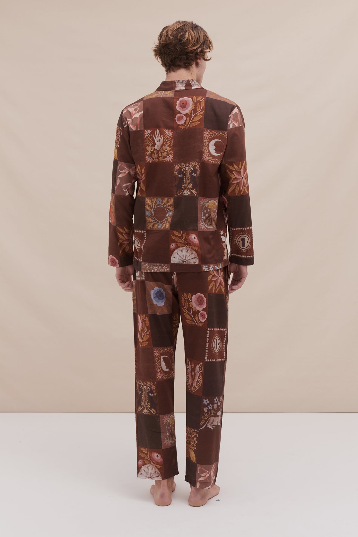 Men’s Pocket Pyjama Set Idle Hands Check Mocha