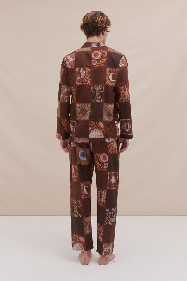 Men’s Pocket Pyjama Set Idle Hands Check Mocha