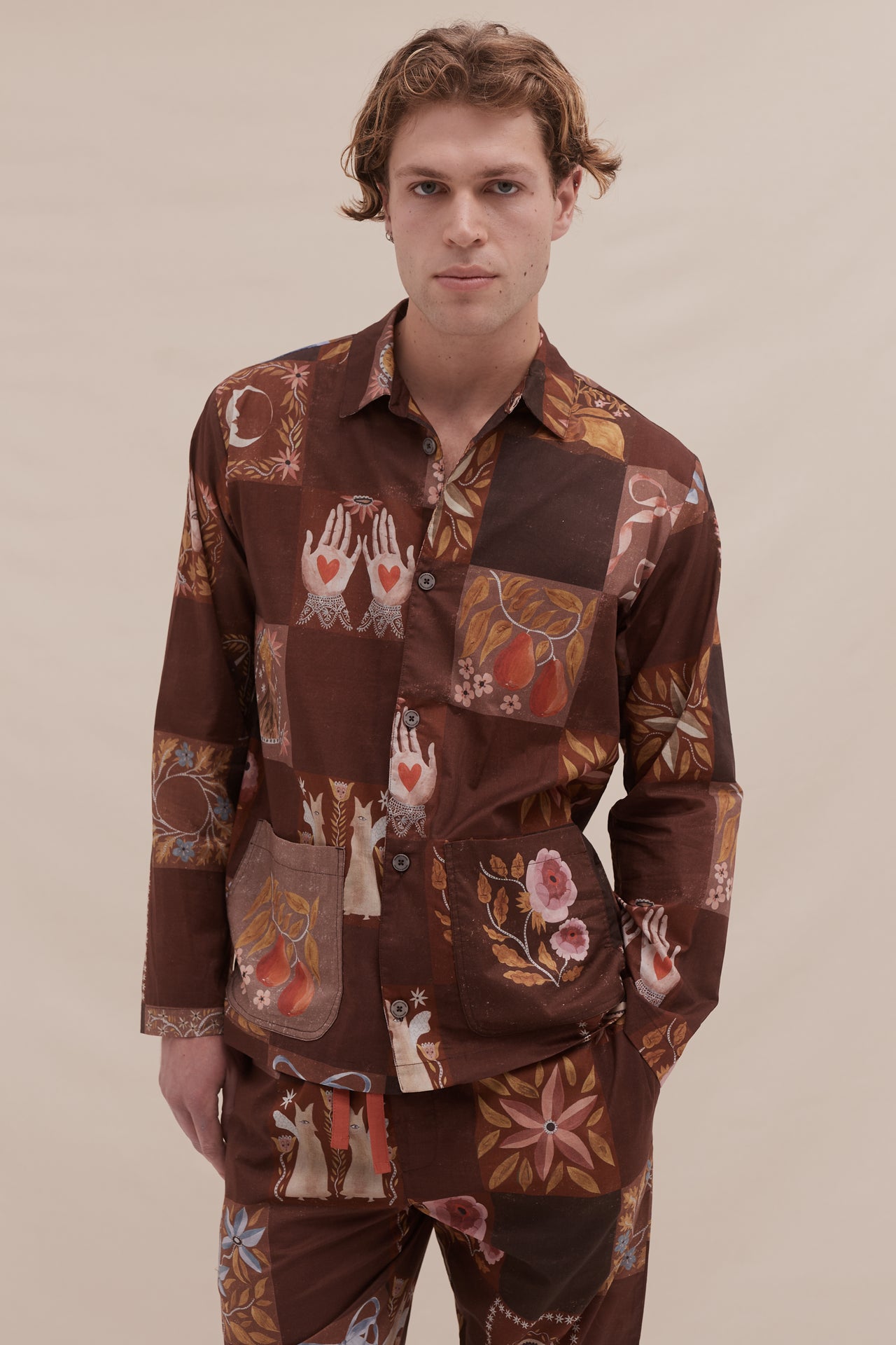 Men’s Pocket Pyjama Set Idle Hands Check Mocha