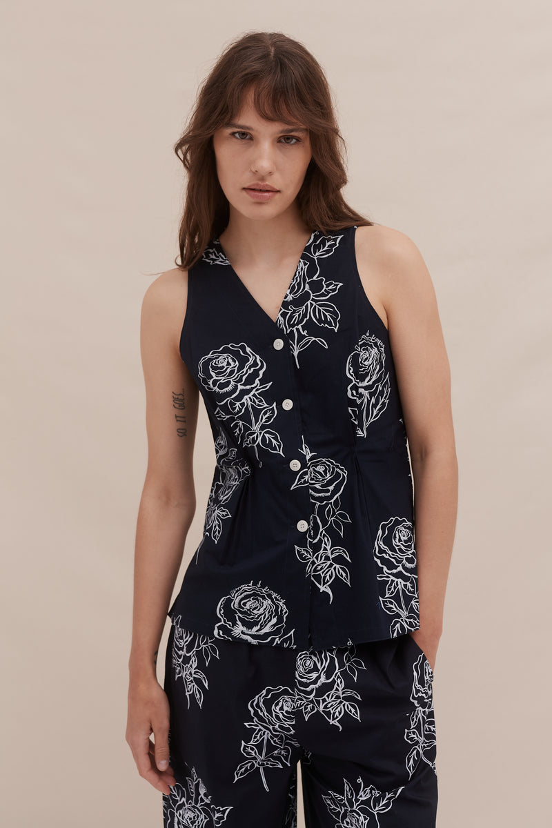 402 Vest Cami Posy Navy
