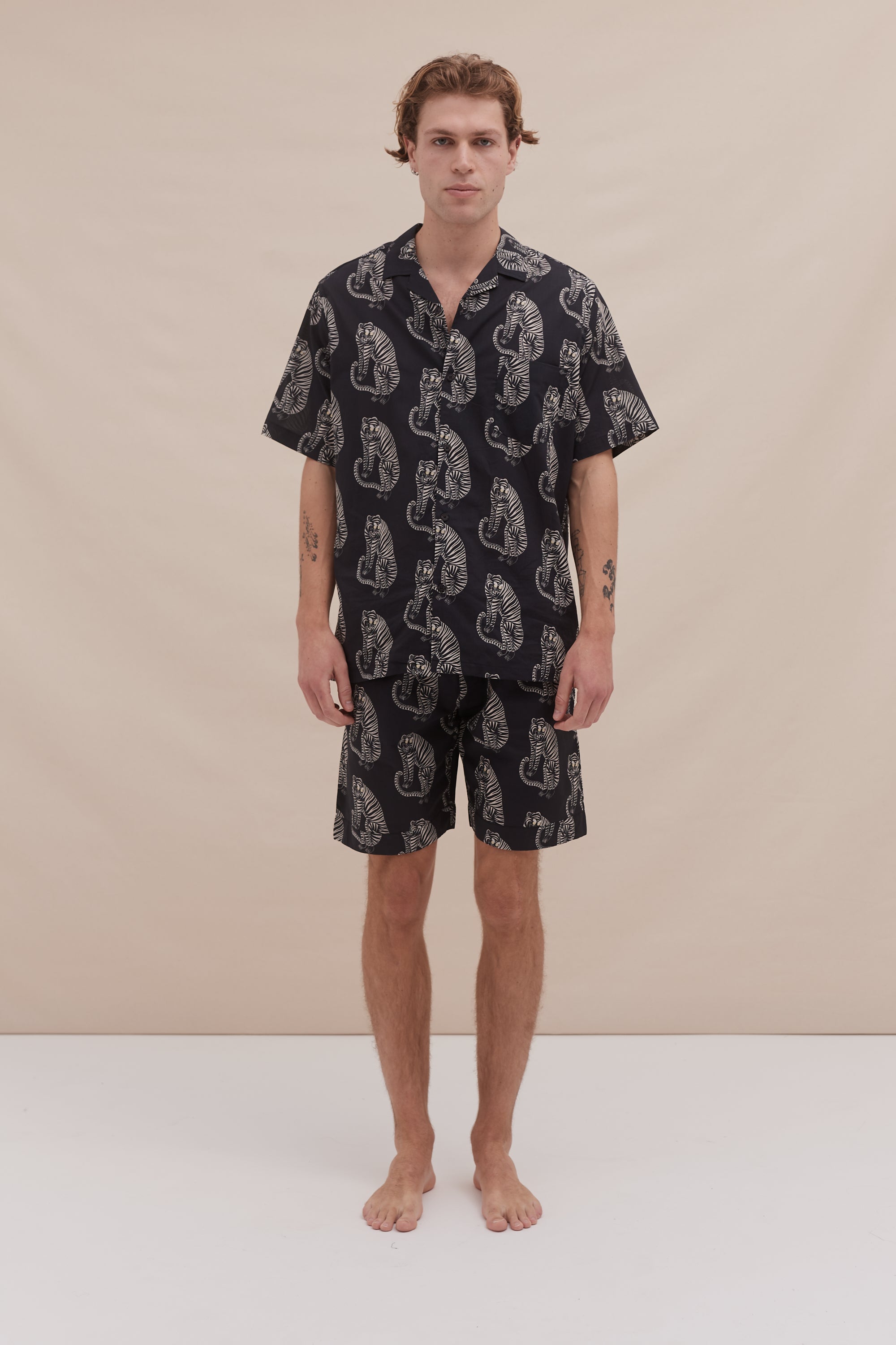 Cuban Pyjama Set Tiger Print Black Cream