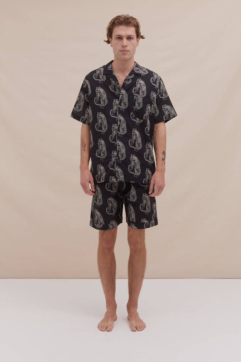 Men’s Cuban Pyjama Set Tiger Print Black/Cream