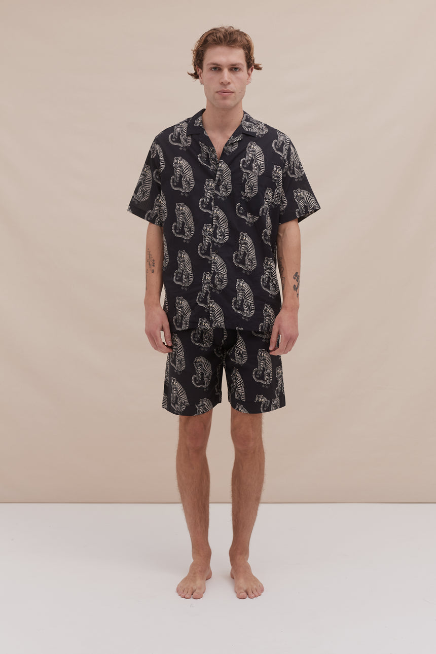 Men’s Cuban Pyjama Set Tiger Print Black/Cream