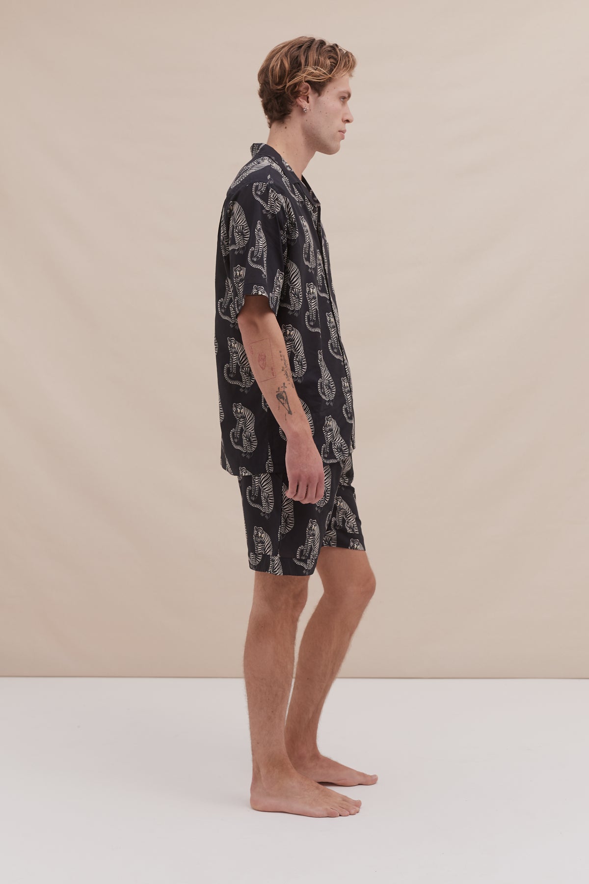 Men’s Cuban Pyjama Set Tiger Print Black/Cream