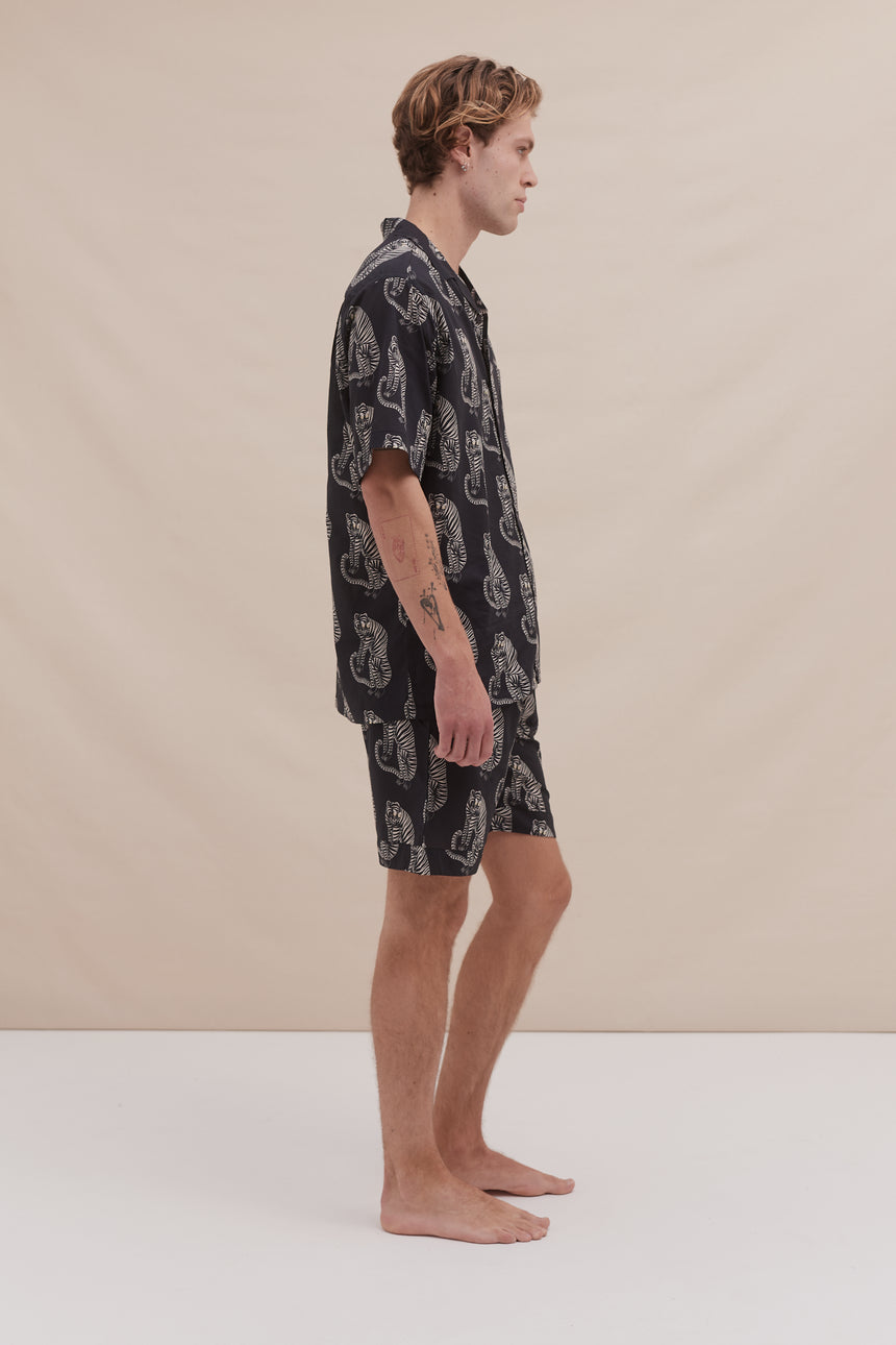 Men’s Cuban Pyjama Set Tiger Print Black/Cream