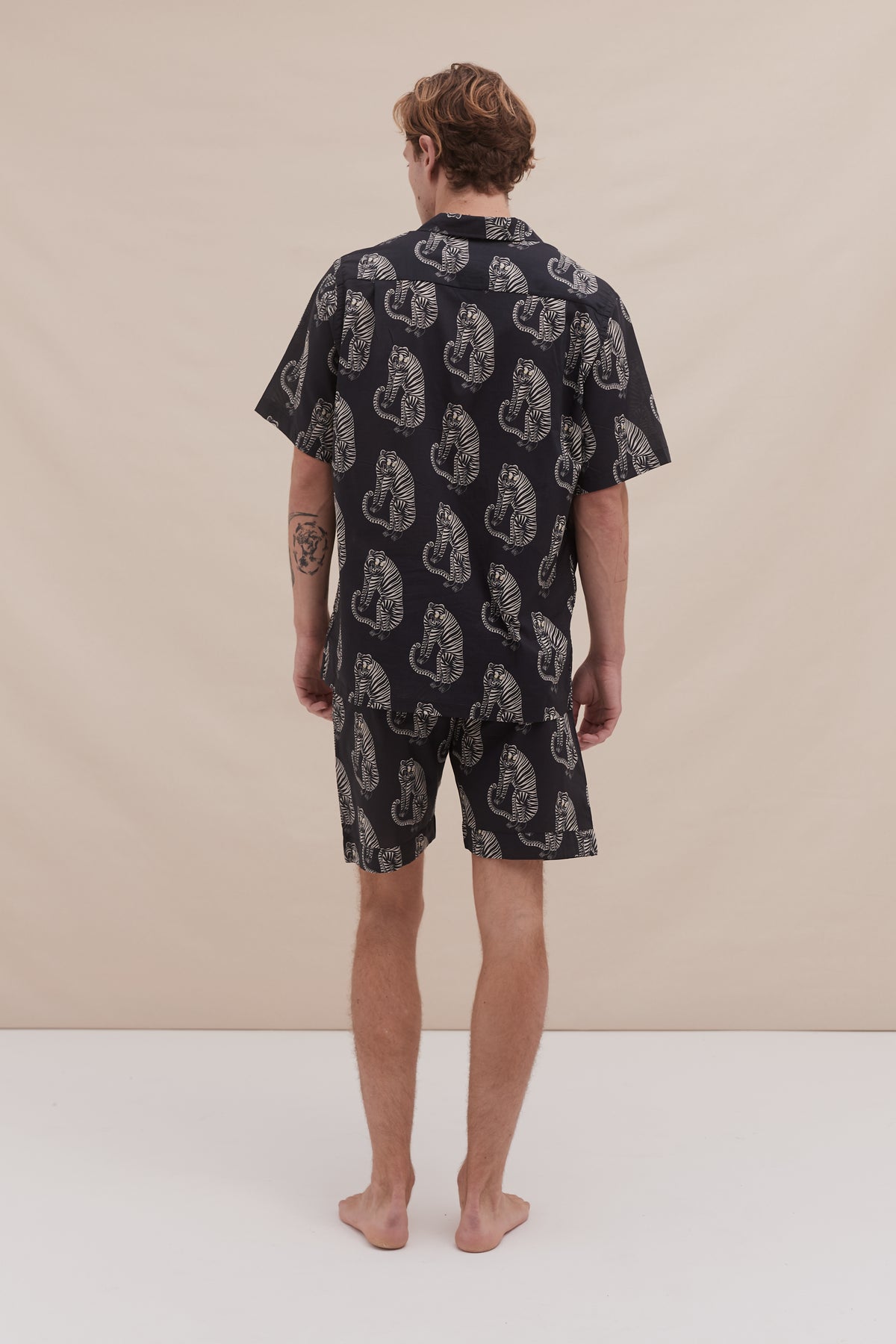 Men’s Cuban Pyjama Set Tiger Print Black/Cream
