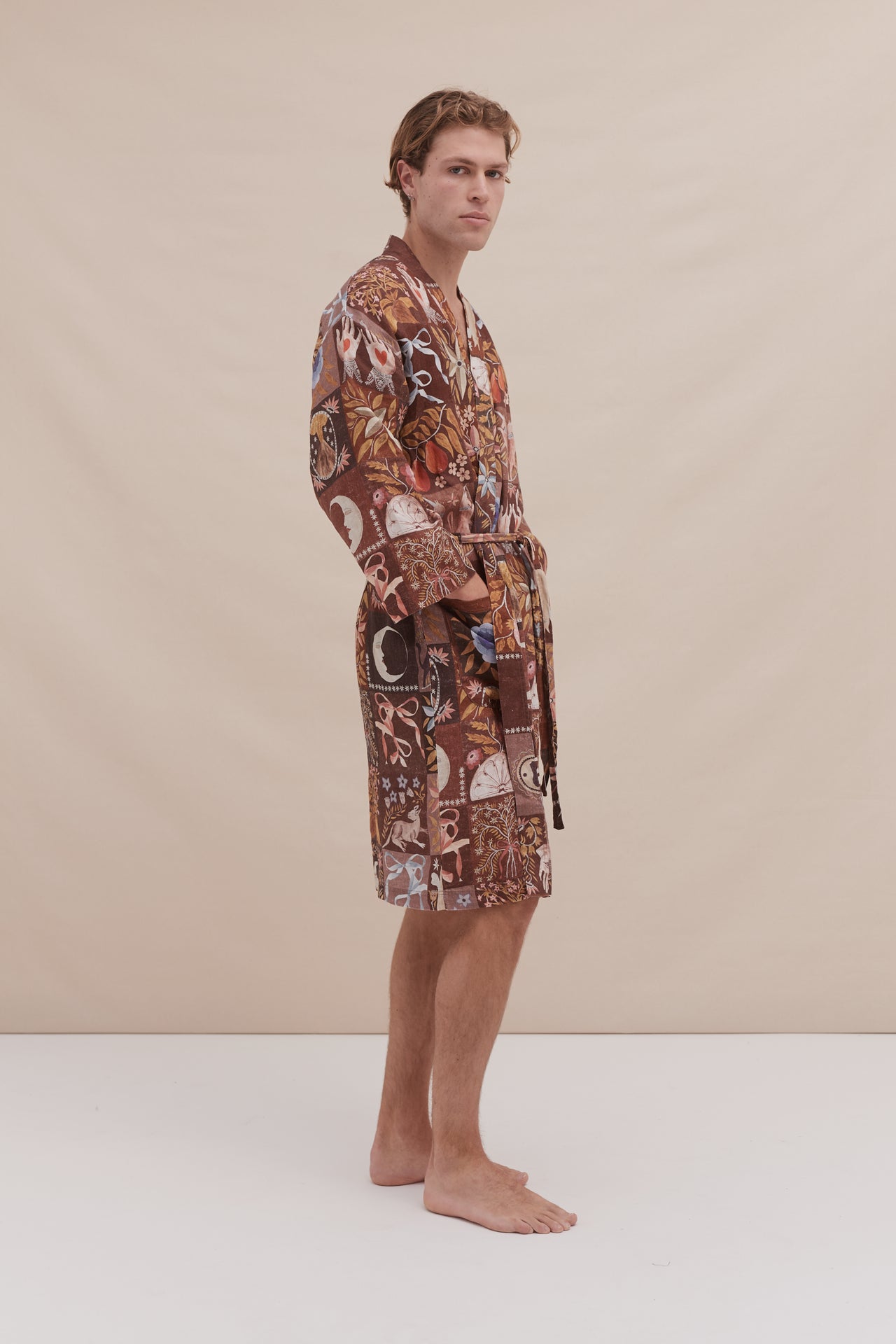 Men's Wrap Robe Idle Hands Mocha Linen