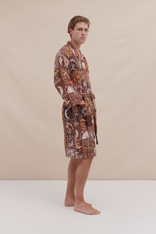 Men's Wrap Robe Idle Hands Mocha Linen