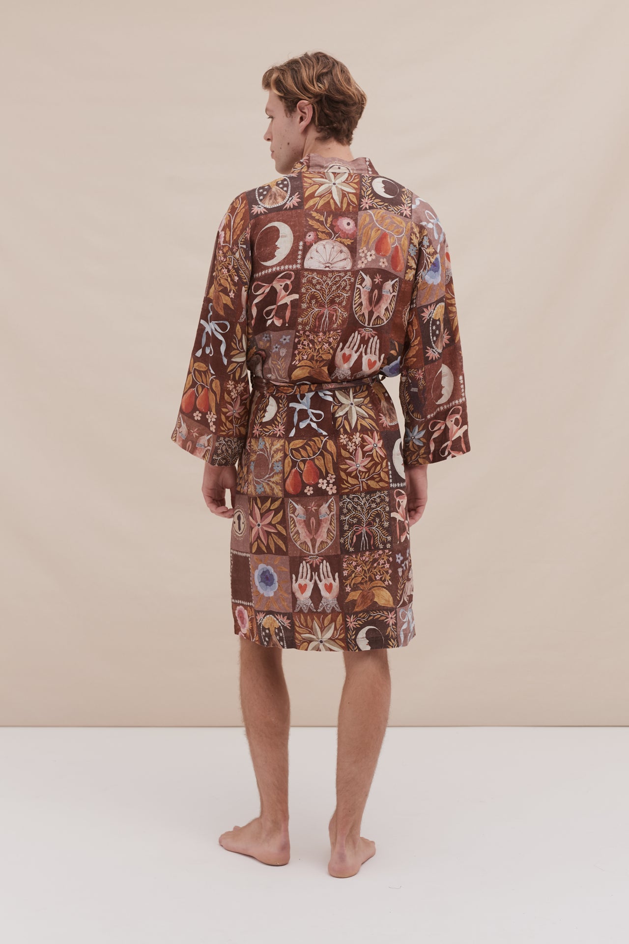 Men's Wrap Robe Idle Hands Mocha Linen