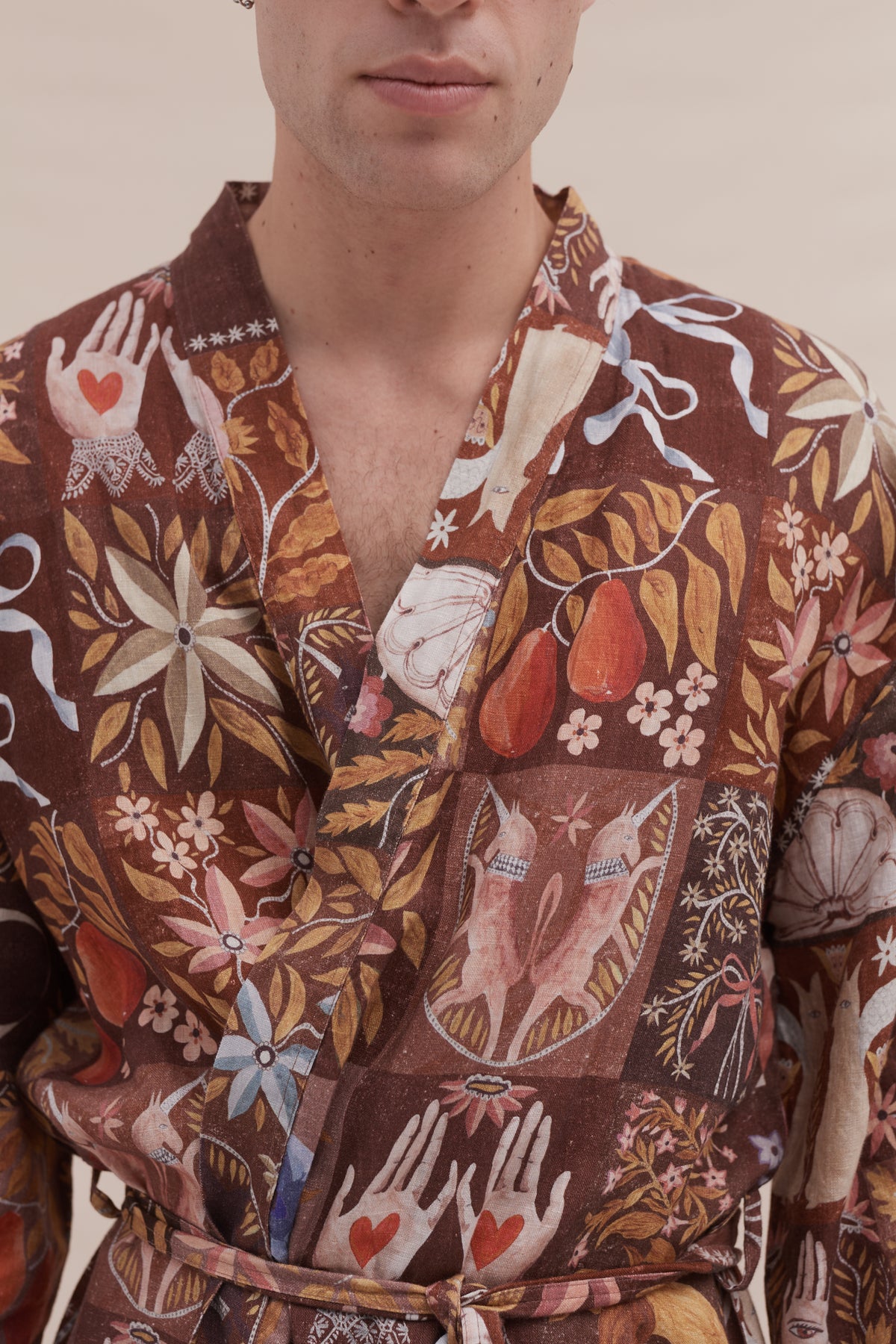 Men's Wrap Robe Idle Hands Mocha Linen