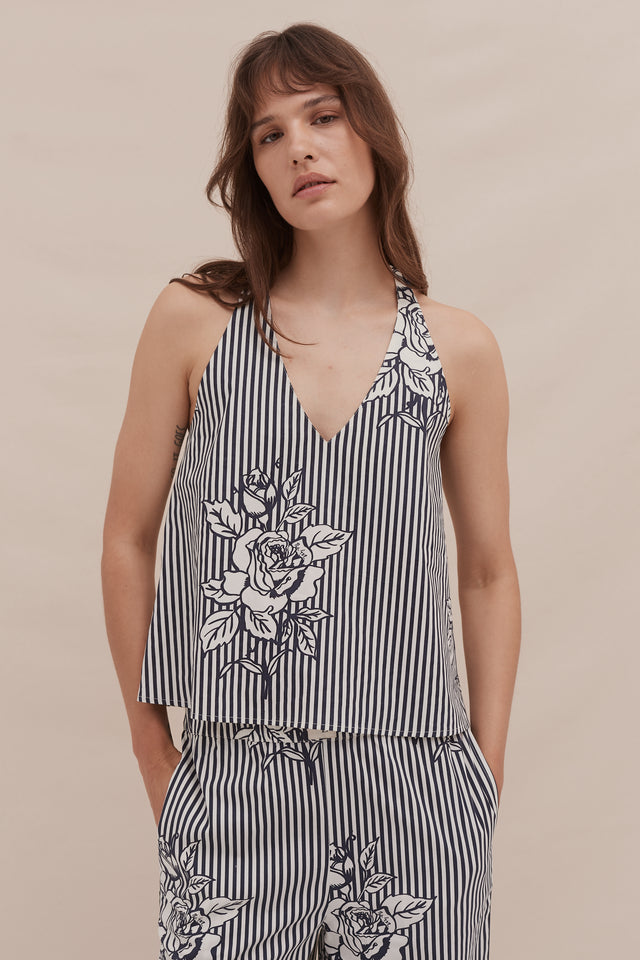 402 Swing Cami Pinstripe Rose Navy