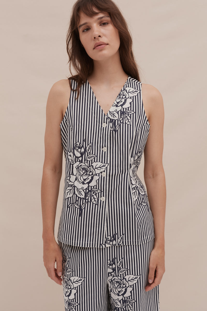 402 Vest Cami Pinstripe Rose Navy
