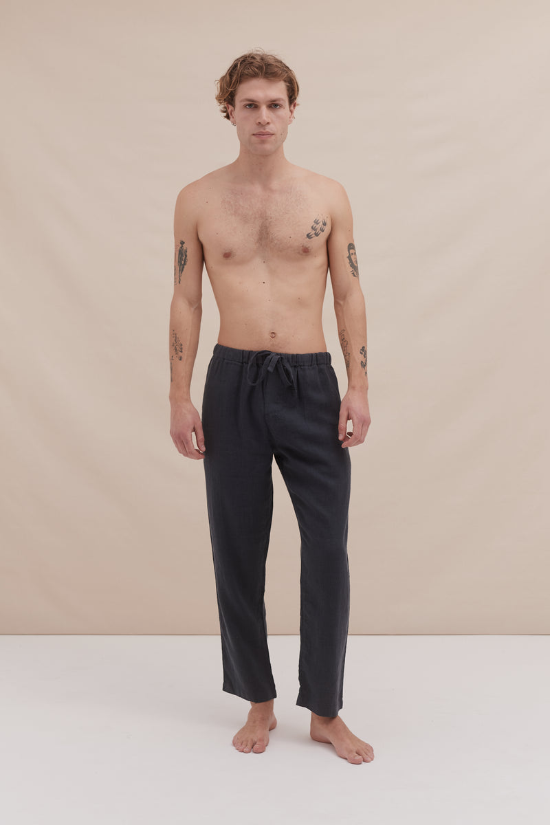 Men's Tapered Pyjama Trousers Petrol Linen
