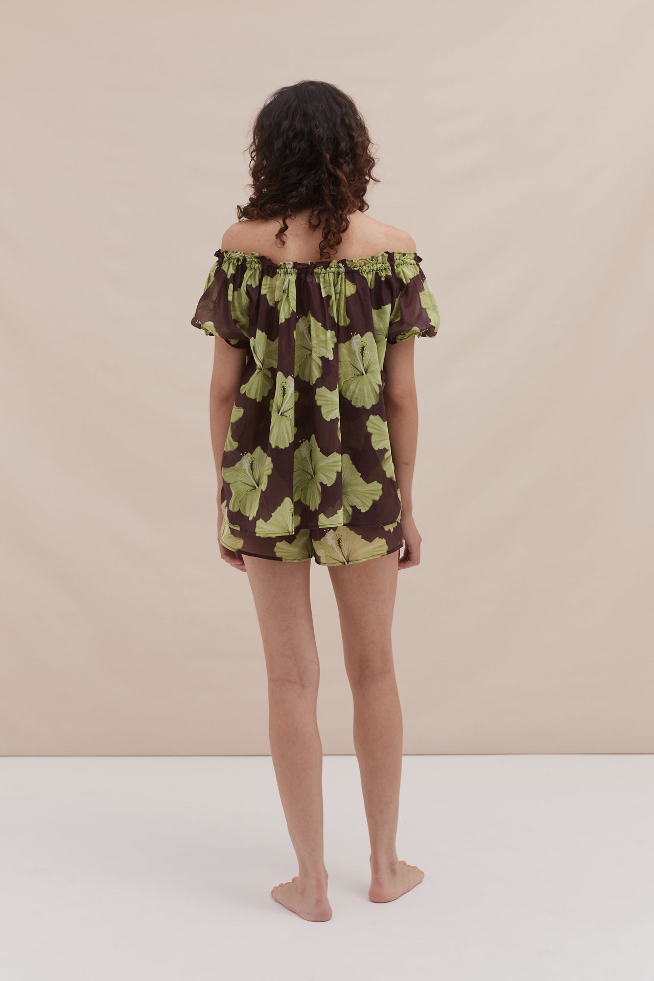 Idyllic Shirt and Easy Short Set Grand Hibiscus Print Cocoa/Lime