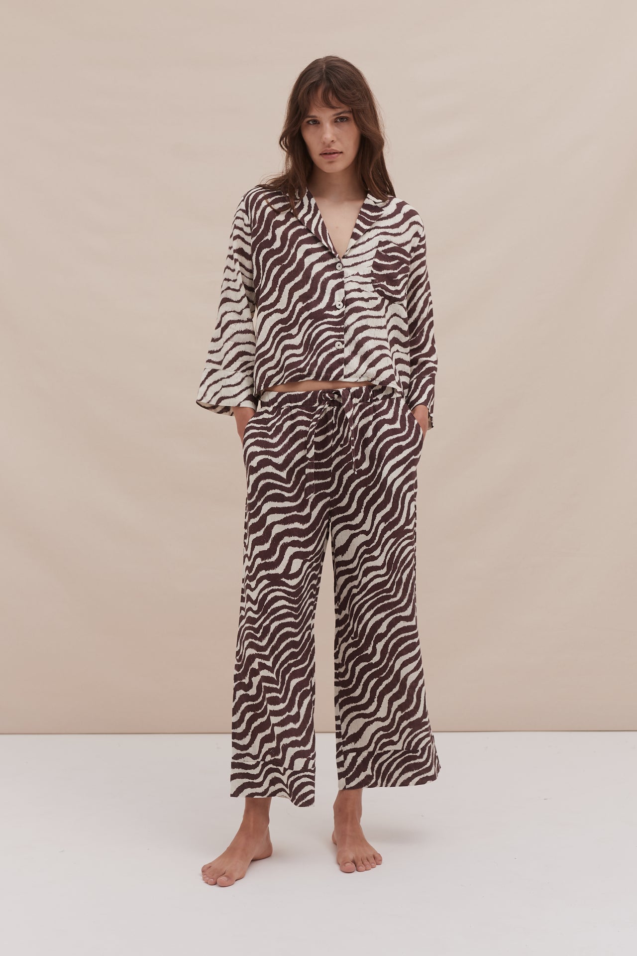 Boxy Shirt Tide Print Cocoa/Cream Linen