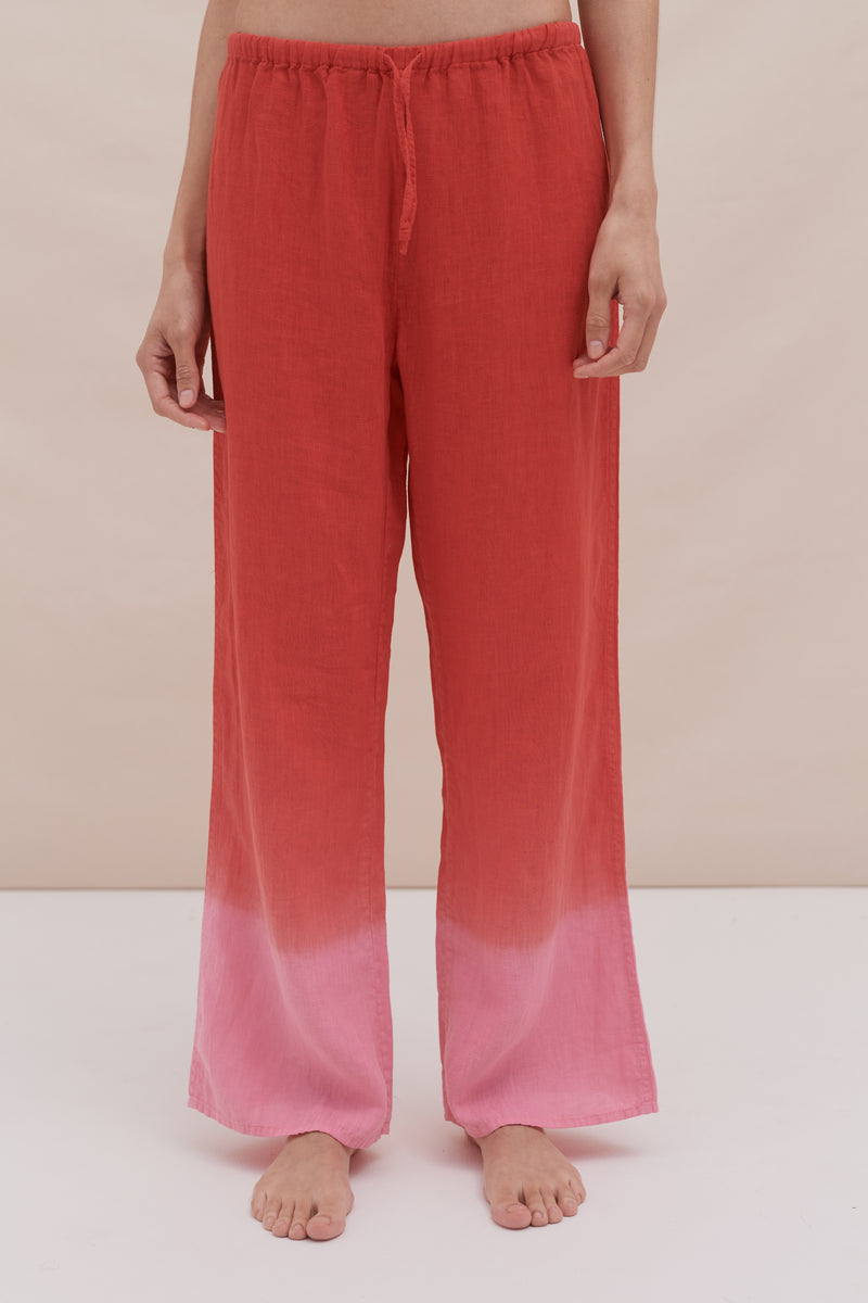 Lounge Trouser Dip Dye Red/Pink Linen