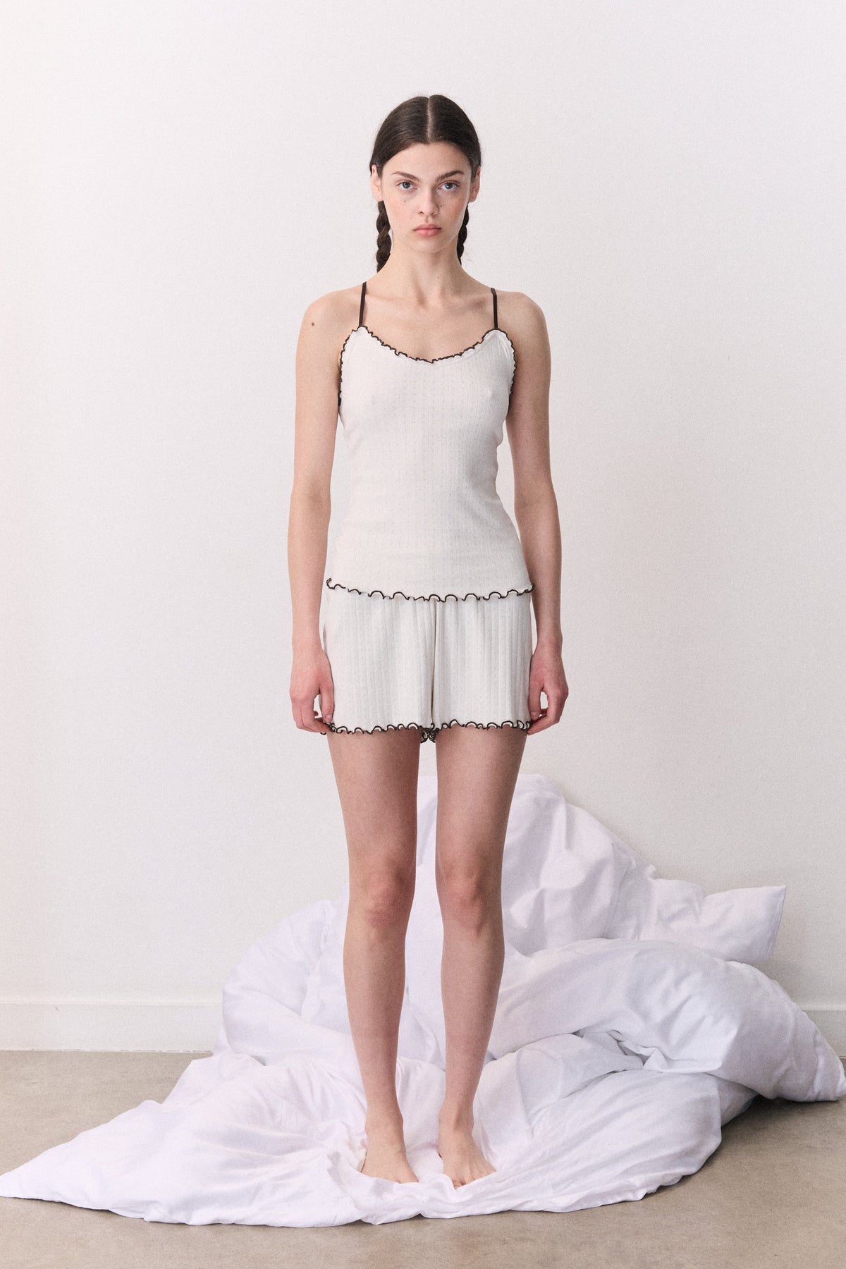 Pointelle Jersey Short Cream/Brown
