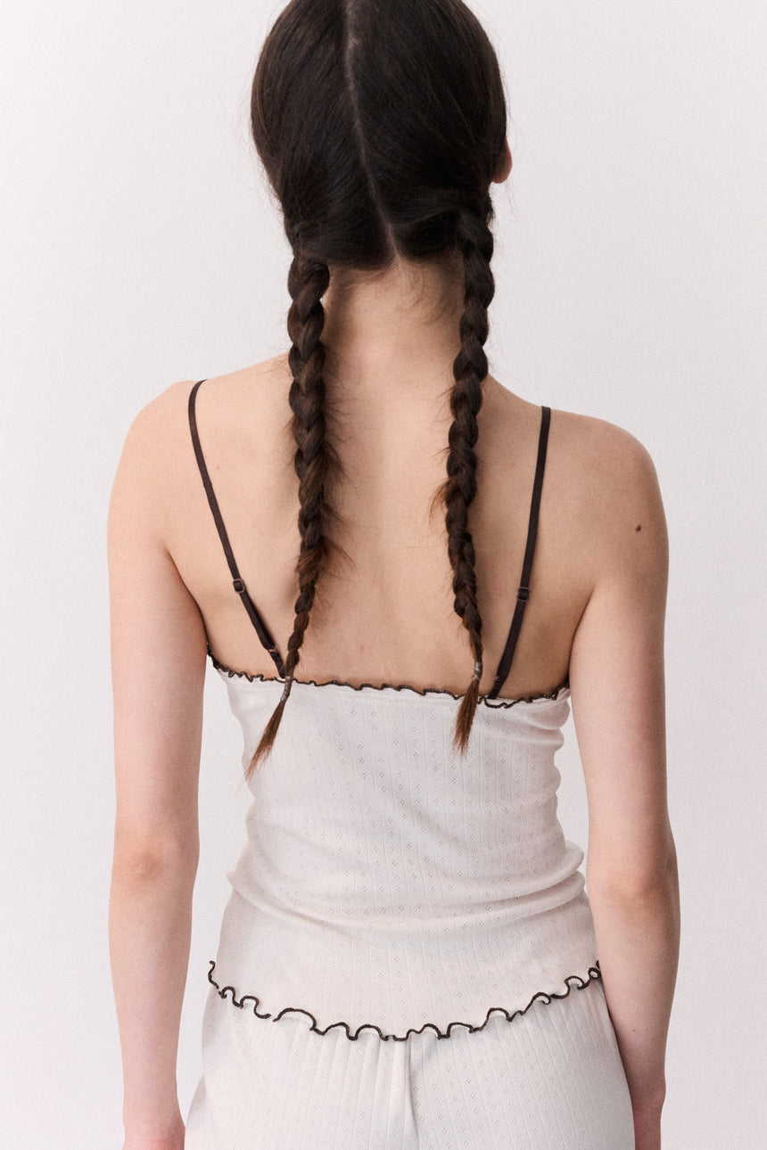 Pointelle Soft V Tank Cream/Brown