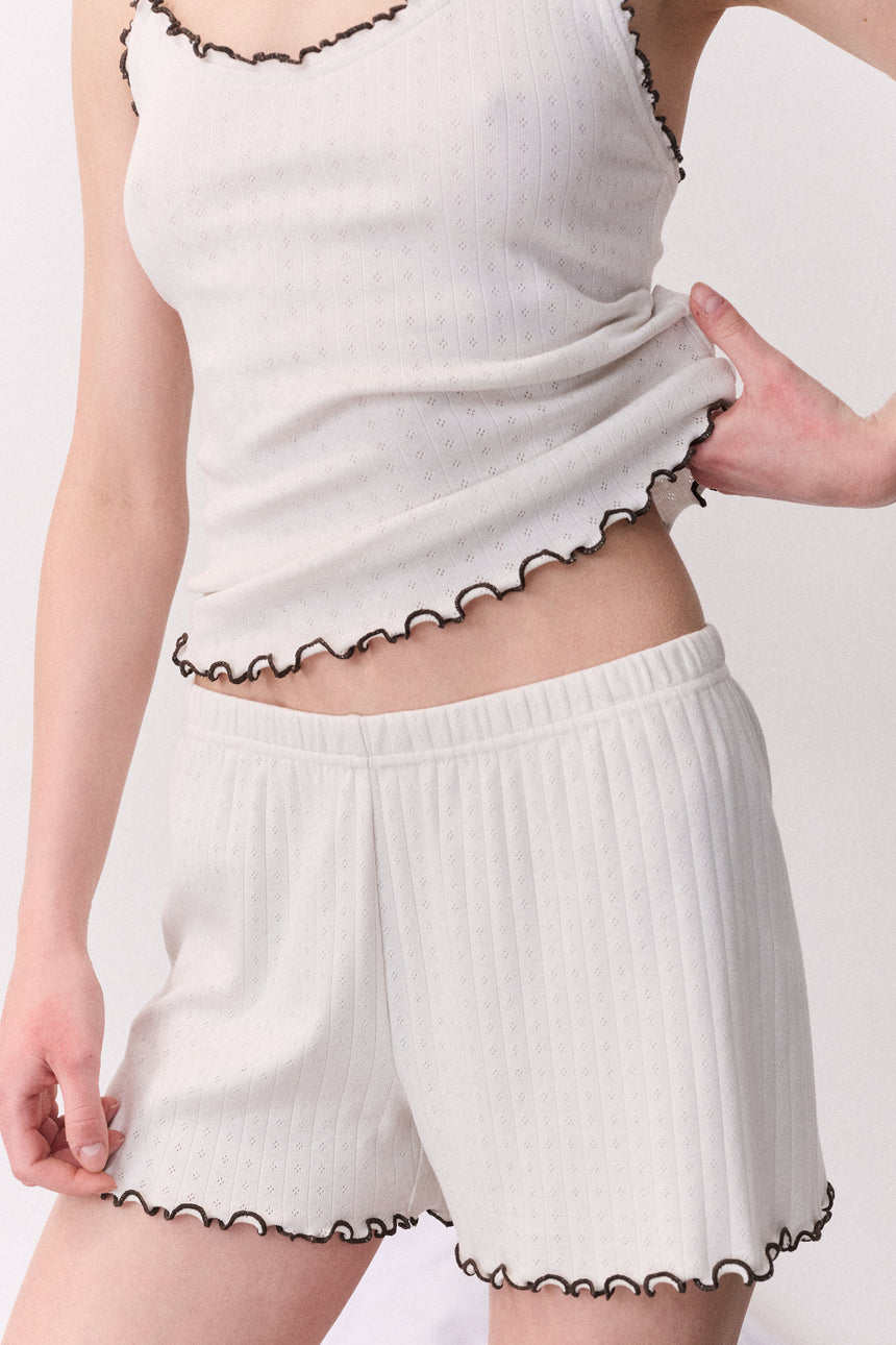 Pointelle Jersey Short Cream/Brown