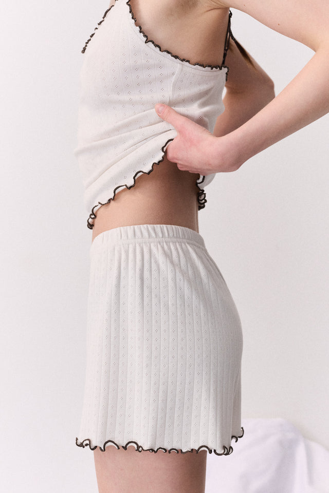 Pointelle Jersey Short Cream/Brown