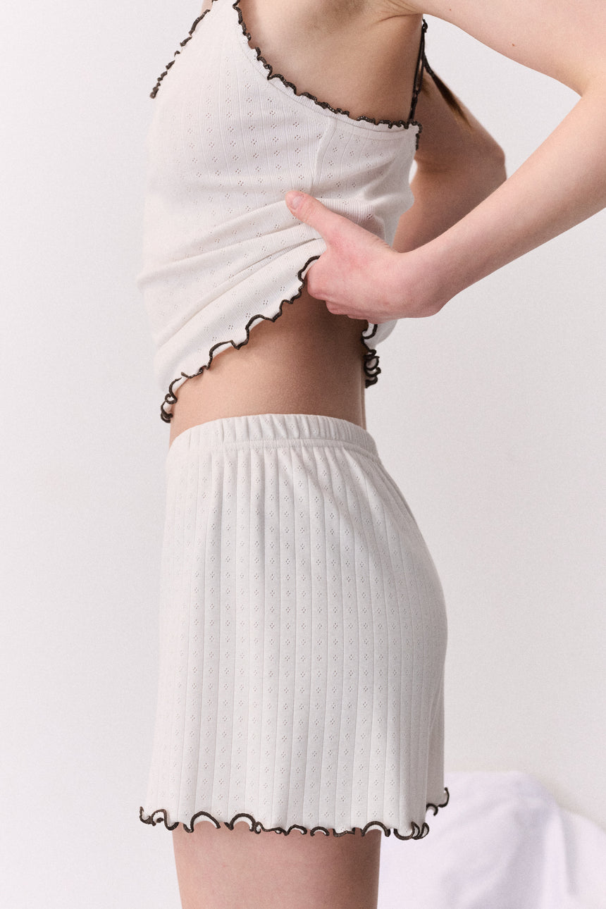 Pointelle Jersey Short Cream/Brown