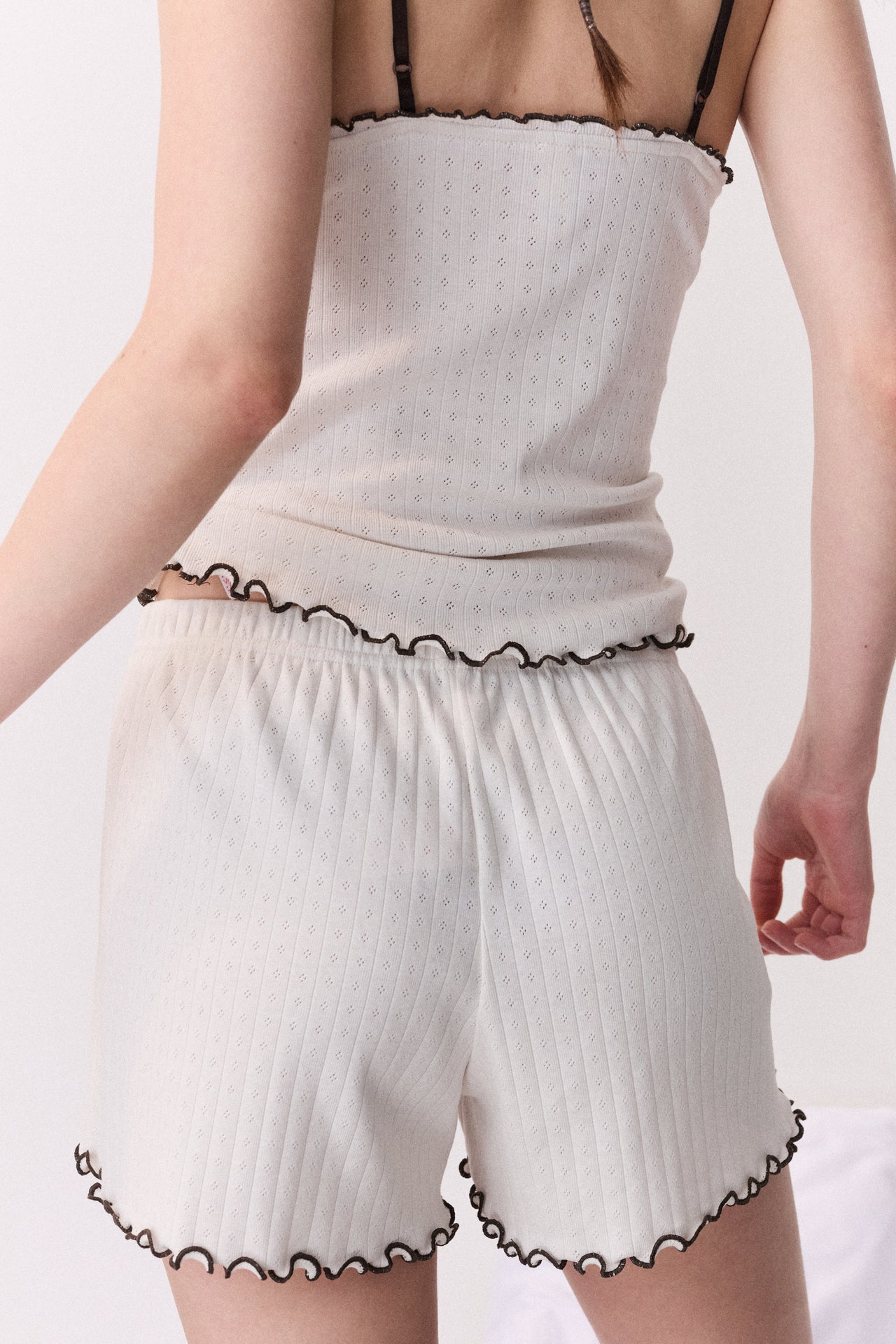 Pointelle Jersey Short Cream/Brown