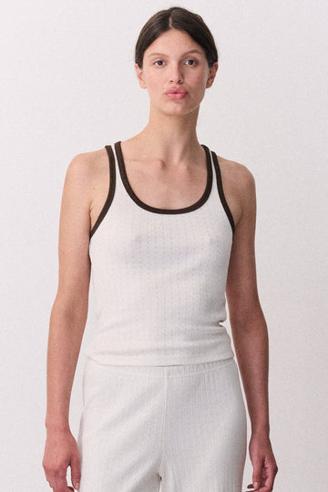 Pointelle Tank Top Cream/Brown