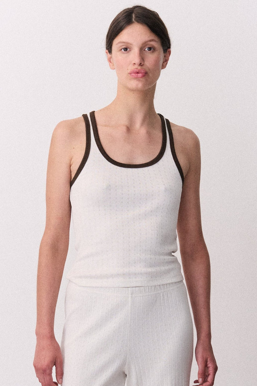 Pointelle Tank Top Cream/Brown