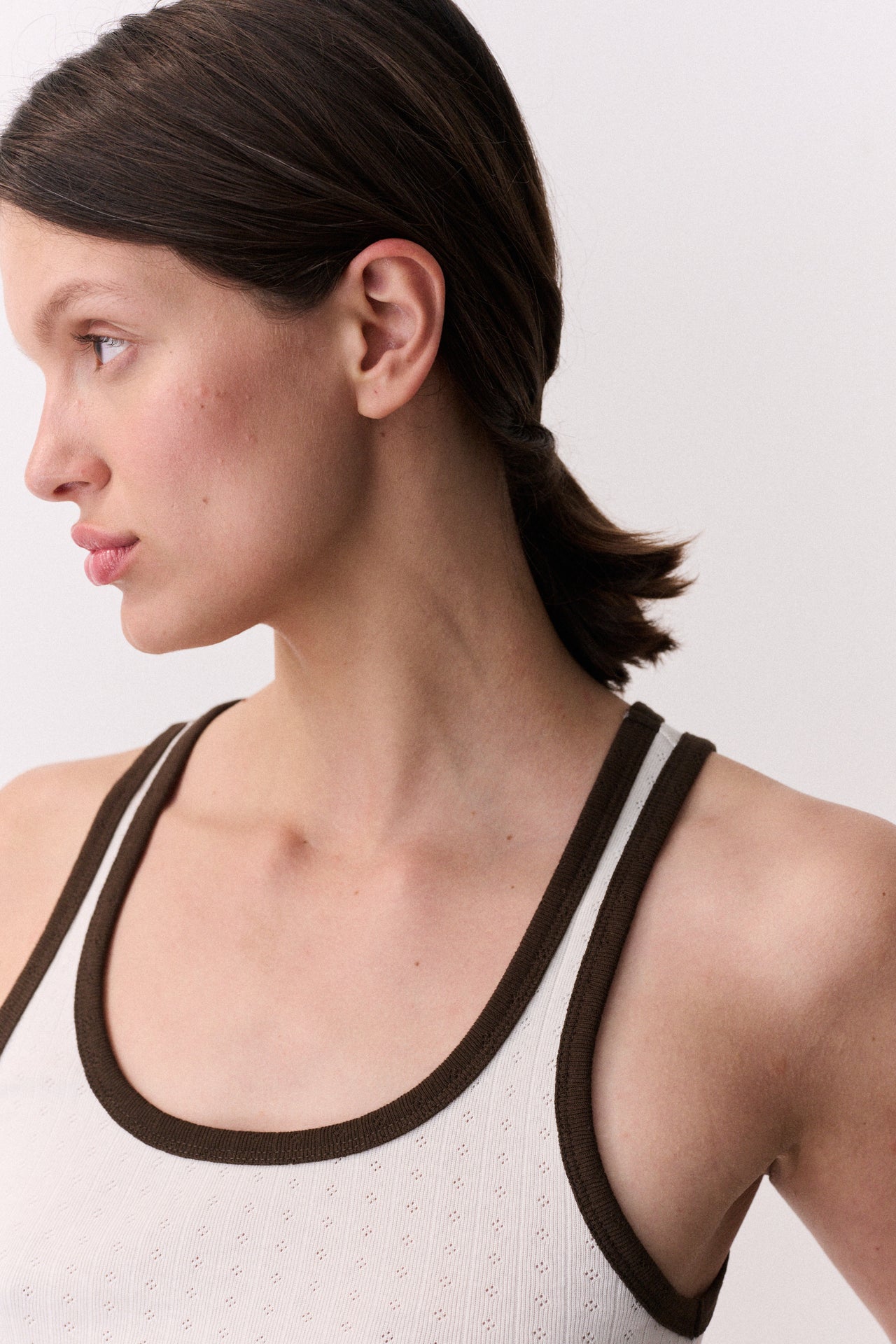 Pointelle Tank Top Cream/Brown