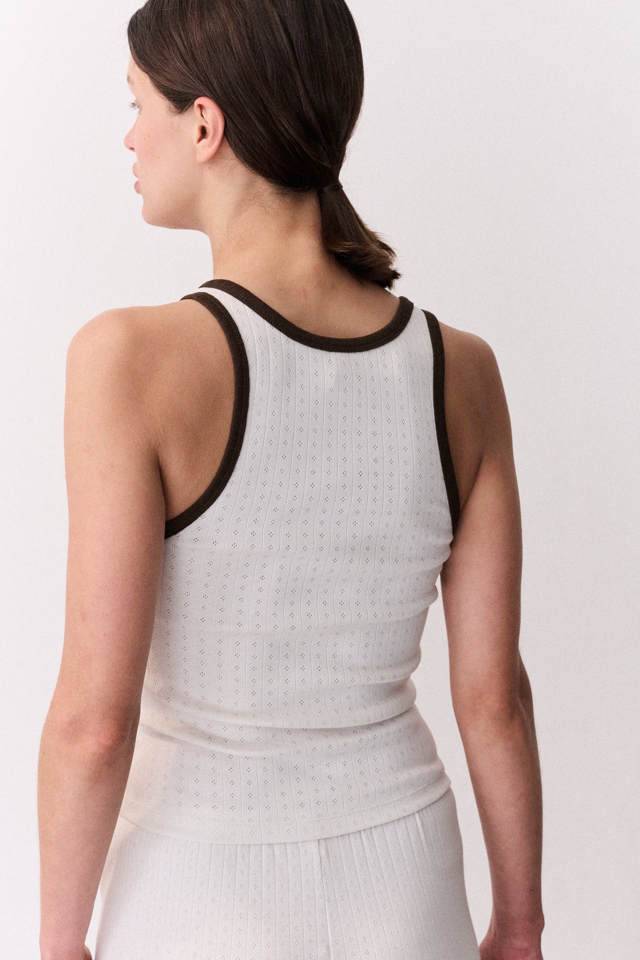 Pointelle Tank Top Cream/Brown