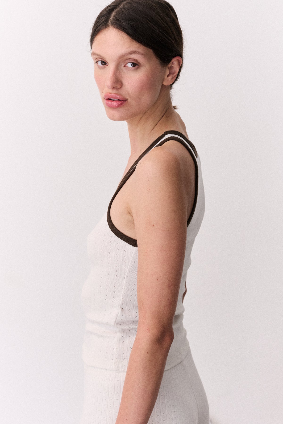 Pointelle Tank Top Cream/Brown